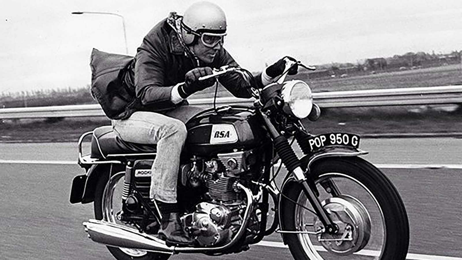 George Lazenby riding his BSA Rocket 3 Motorcycle