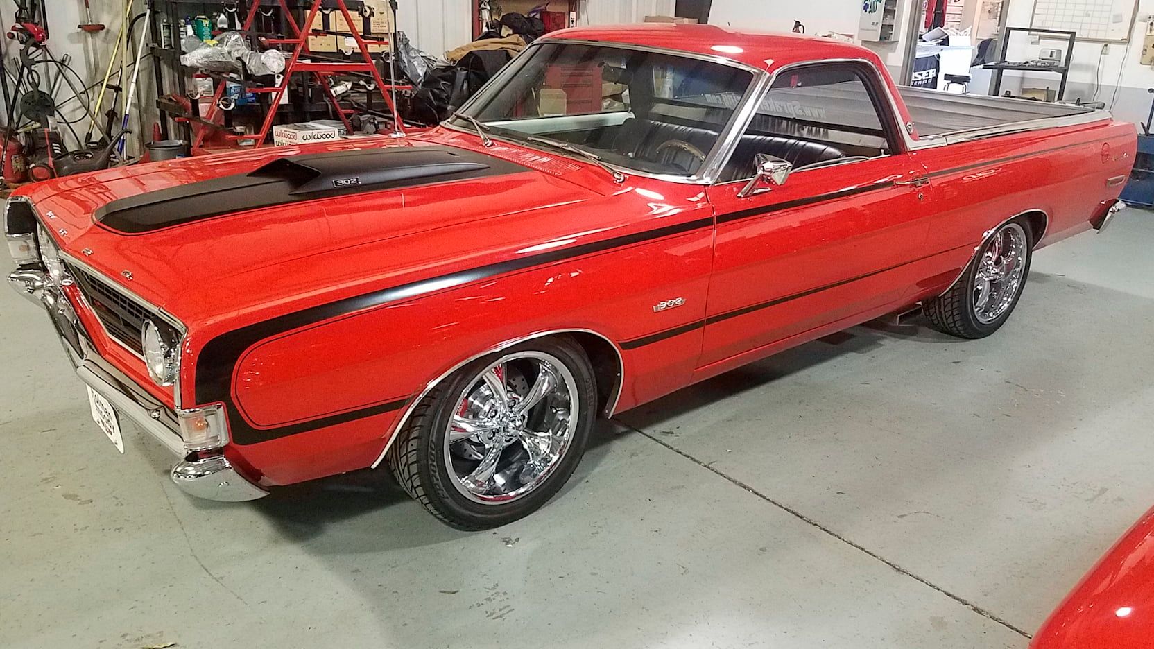 A parked 1968 Ford Ranchero on display
