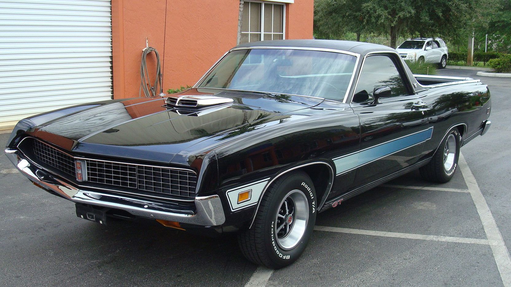 A parked 1971 Ford Ranchero GT