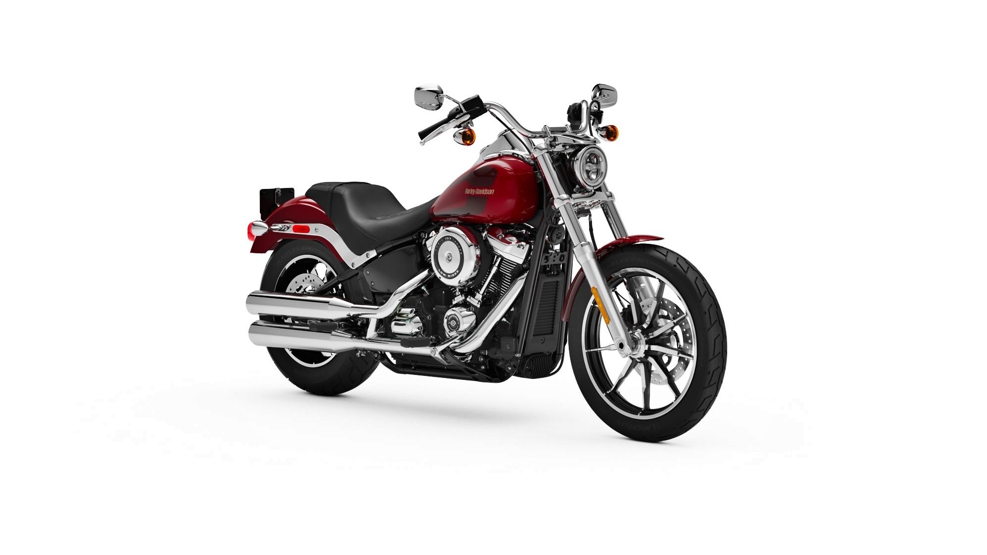 A red Harley-Davidson Low Rider