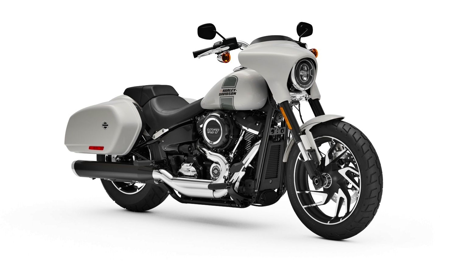 A white Harley Davidson Sport Glide