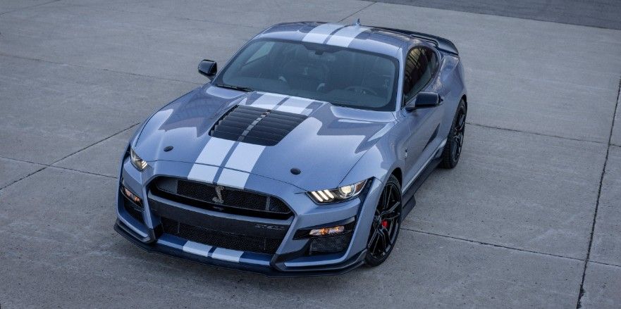 A parked partial aerial view of a 2022 Ford Mustang Shelby GT500