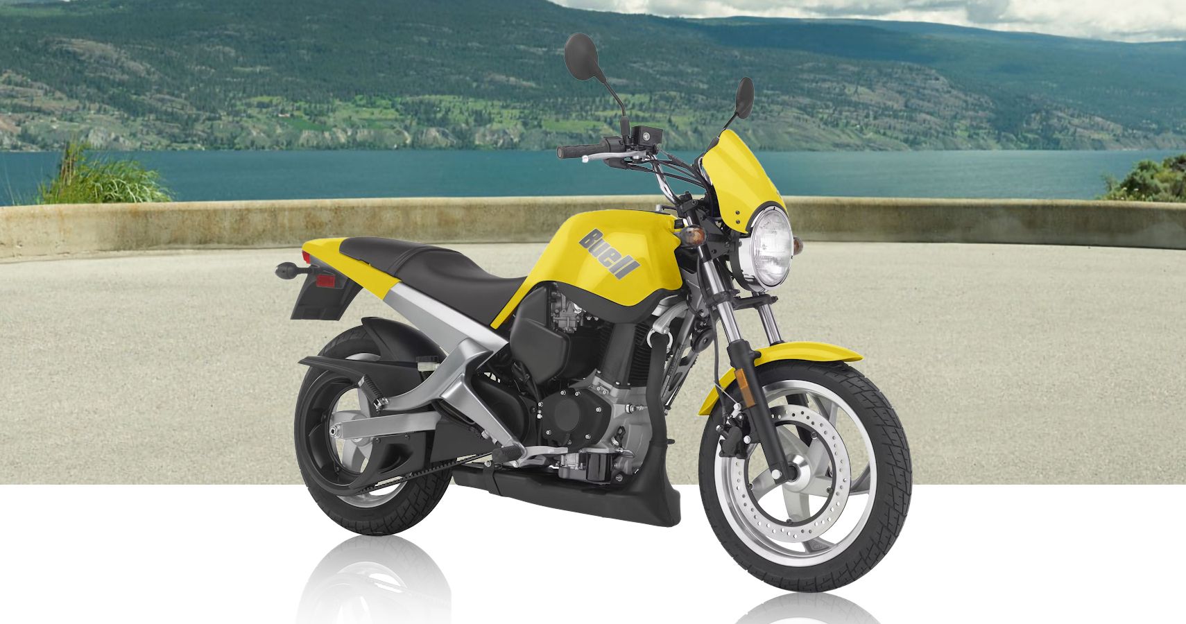 Yellow 2009 Buell Blast front quarter view