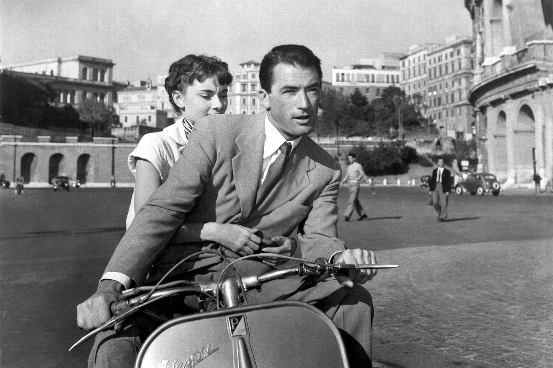 Gregory Peck and Audrey Hepburn on a Vespa 