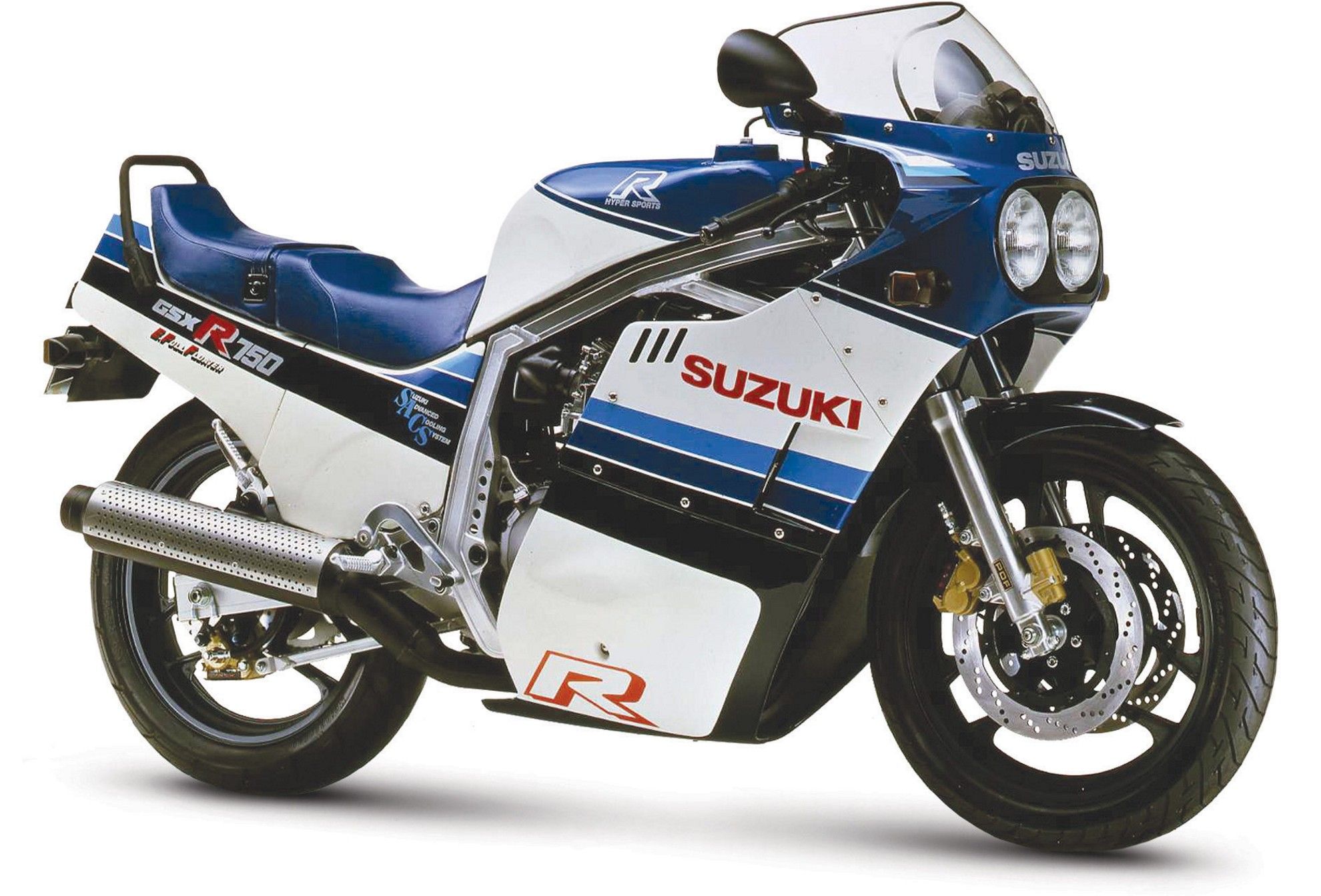 1985 Suzuki GSX-R750 warna Putih dan Biru