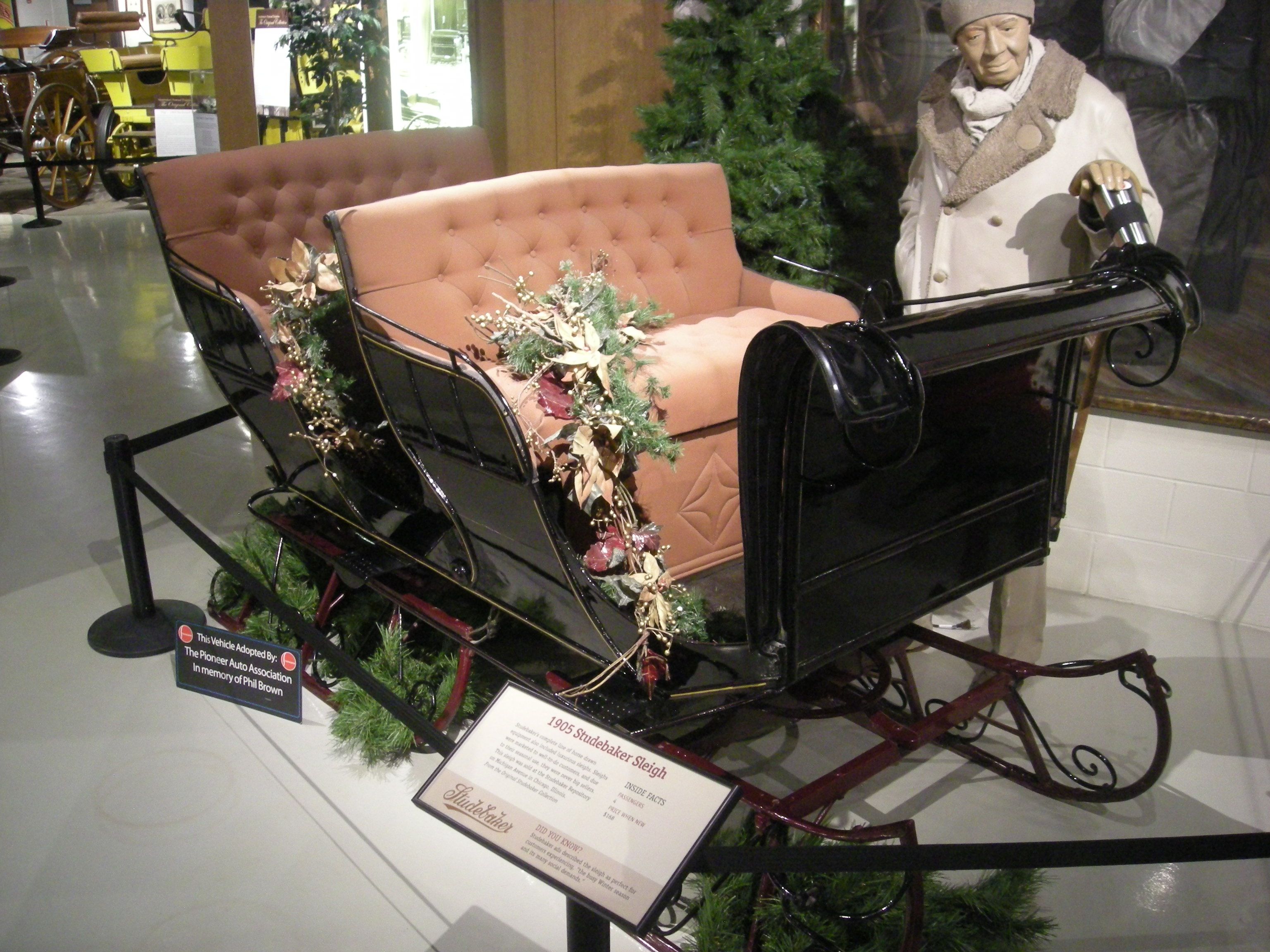 A parked 1905 Studebaker Sleigh at the museum