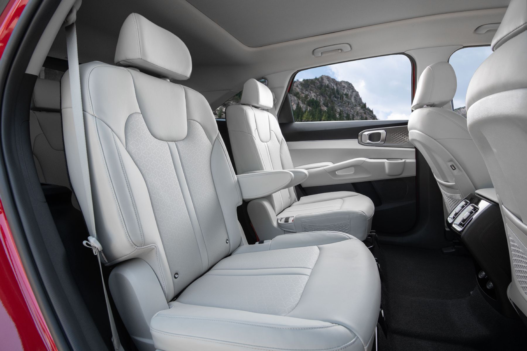 Interior of the 2022 Kia Sorento Hybrid showing the second-row captain seats.