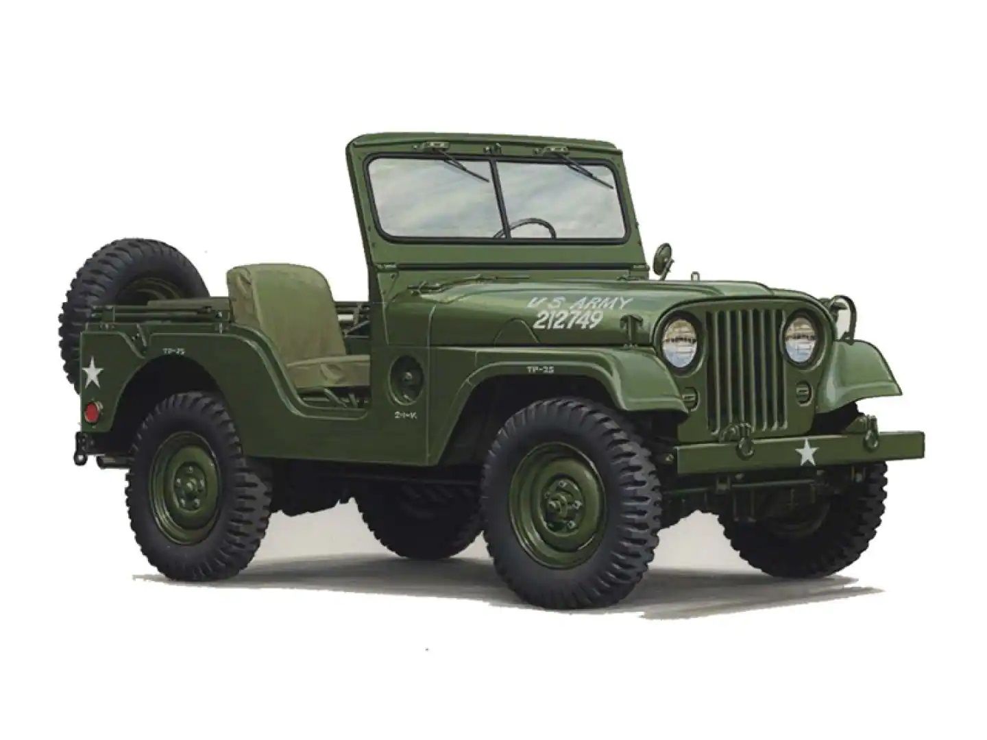 A parked military jeep from the 1950s