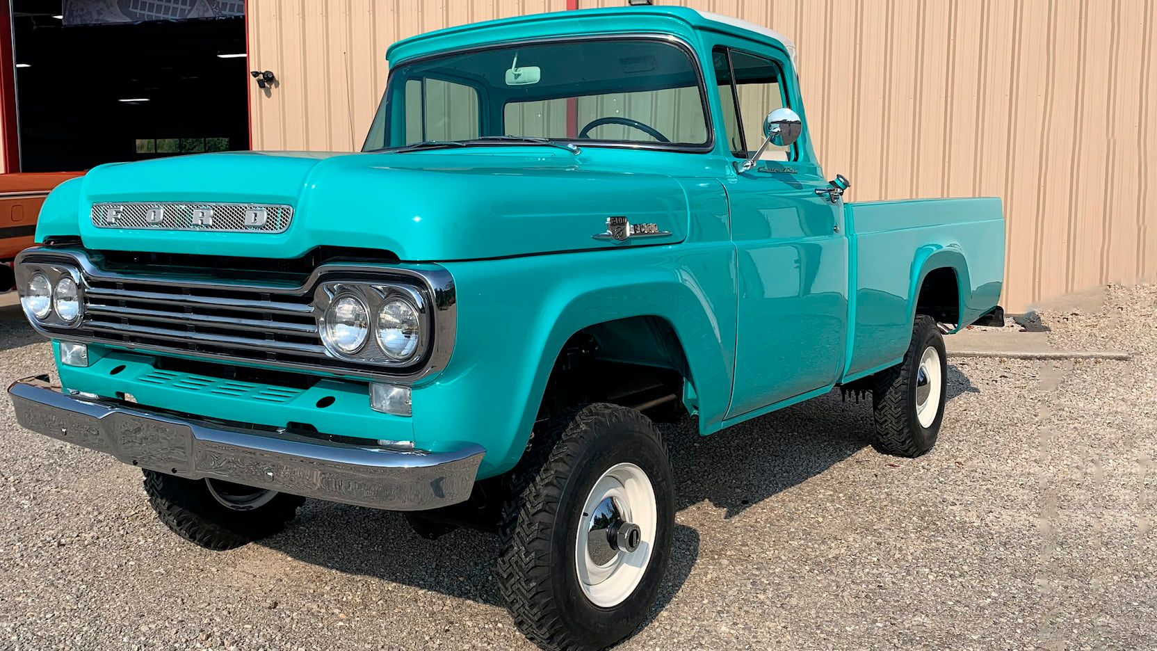 A parked 1959 Ford F100 4x4