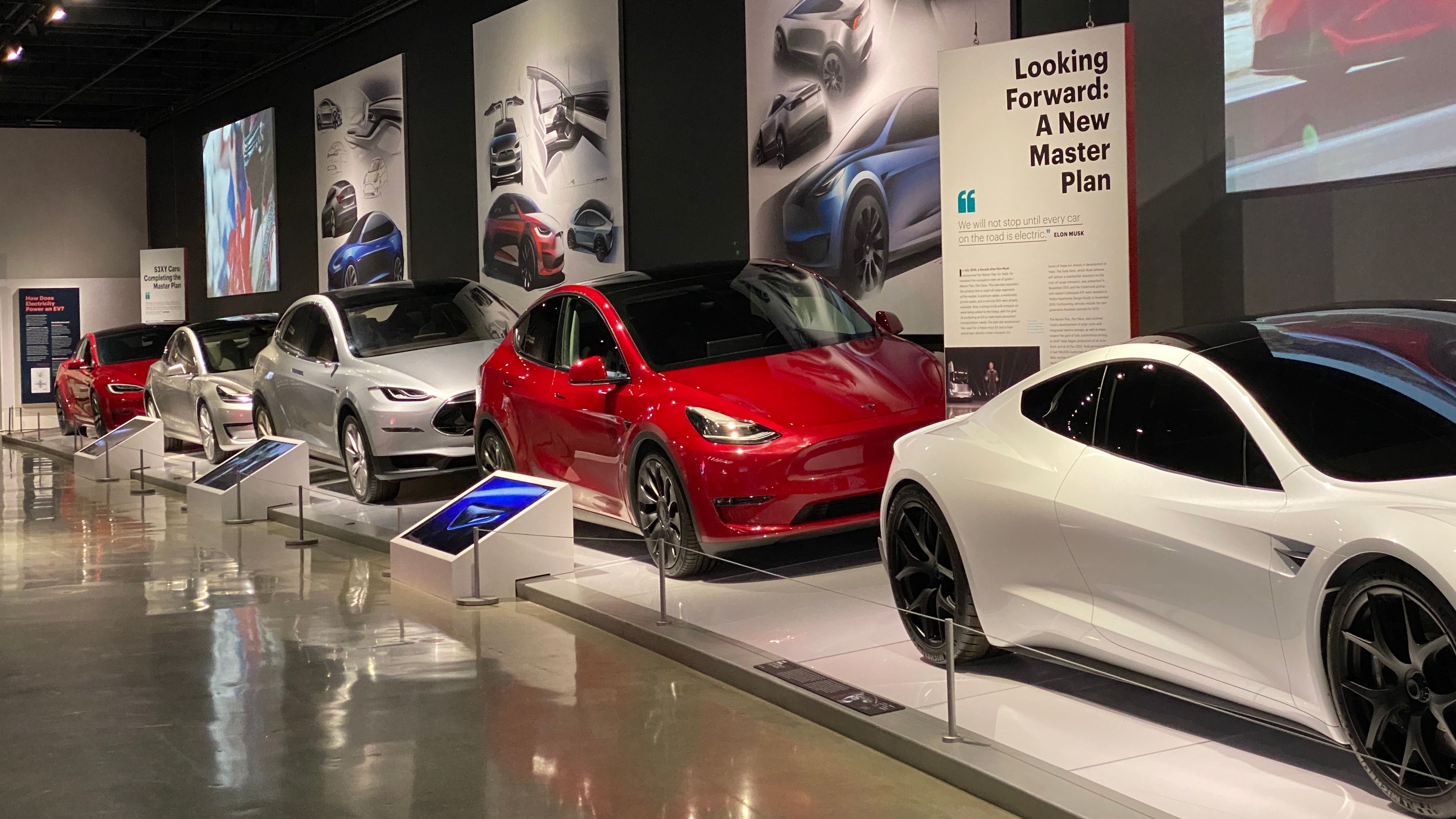 Line of Teslas on display