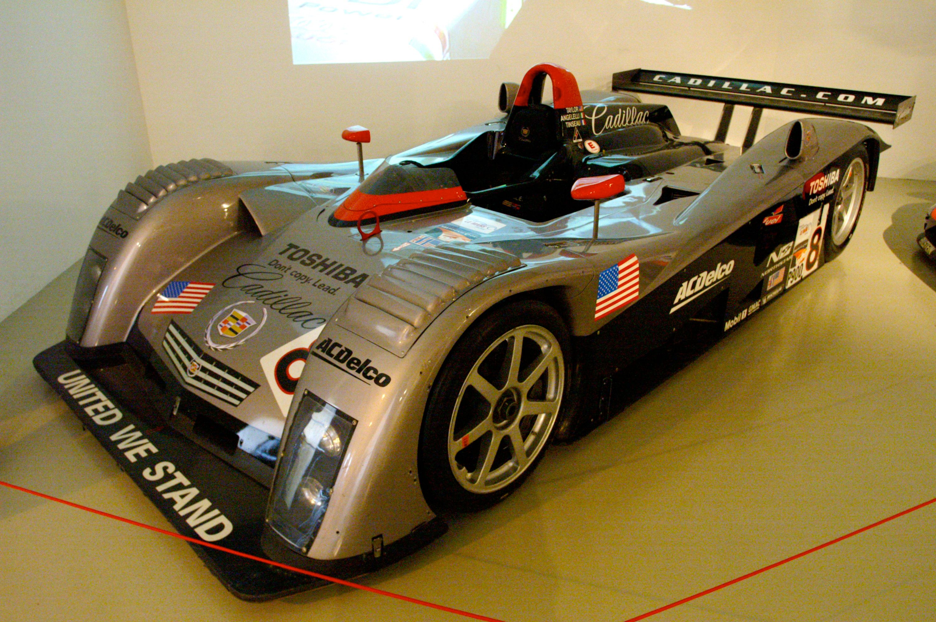Cadillac Northstar LMP 900 front angle view parked indoors
