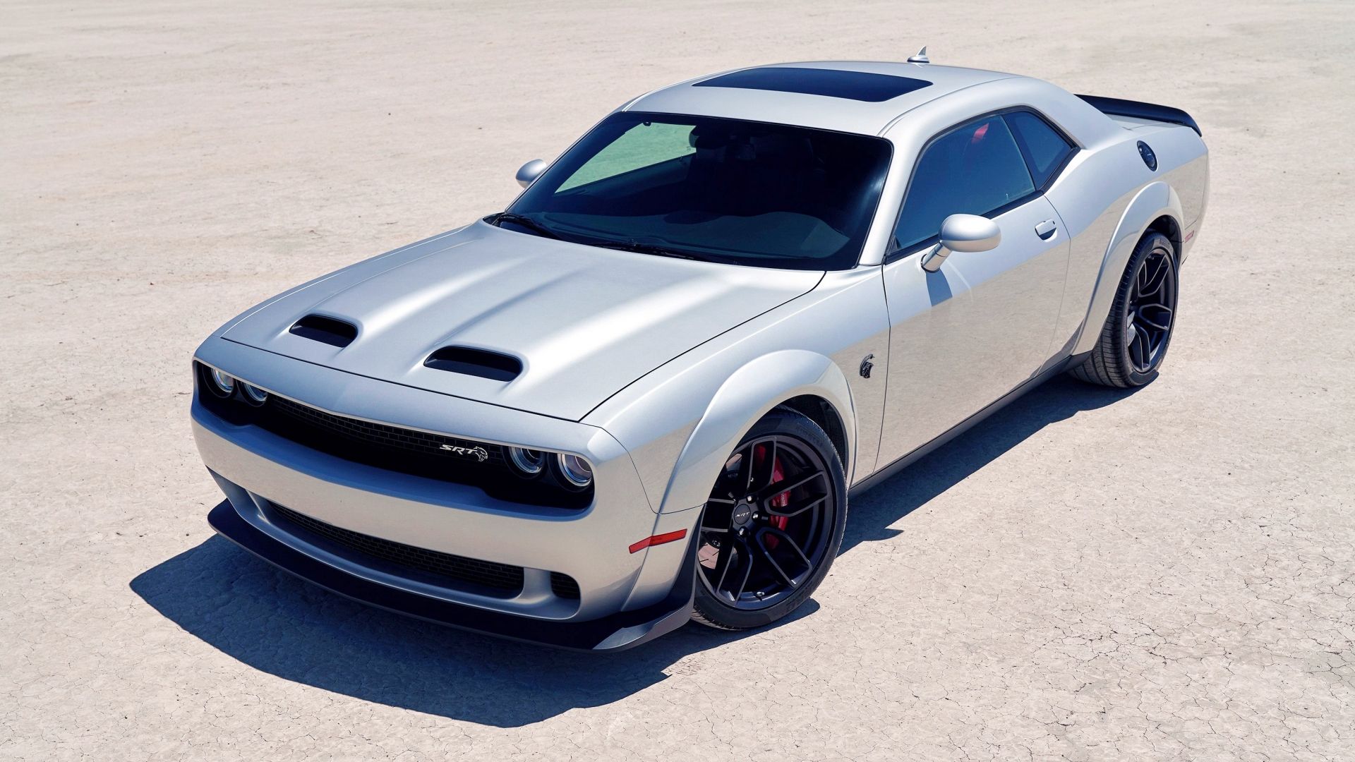 A silver Dodge Challenger SRT Hellcat Redeye