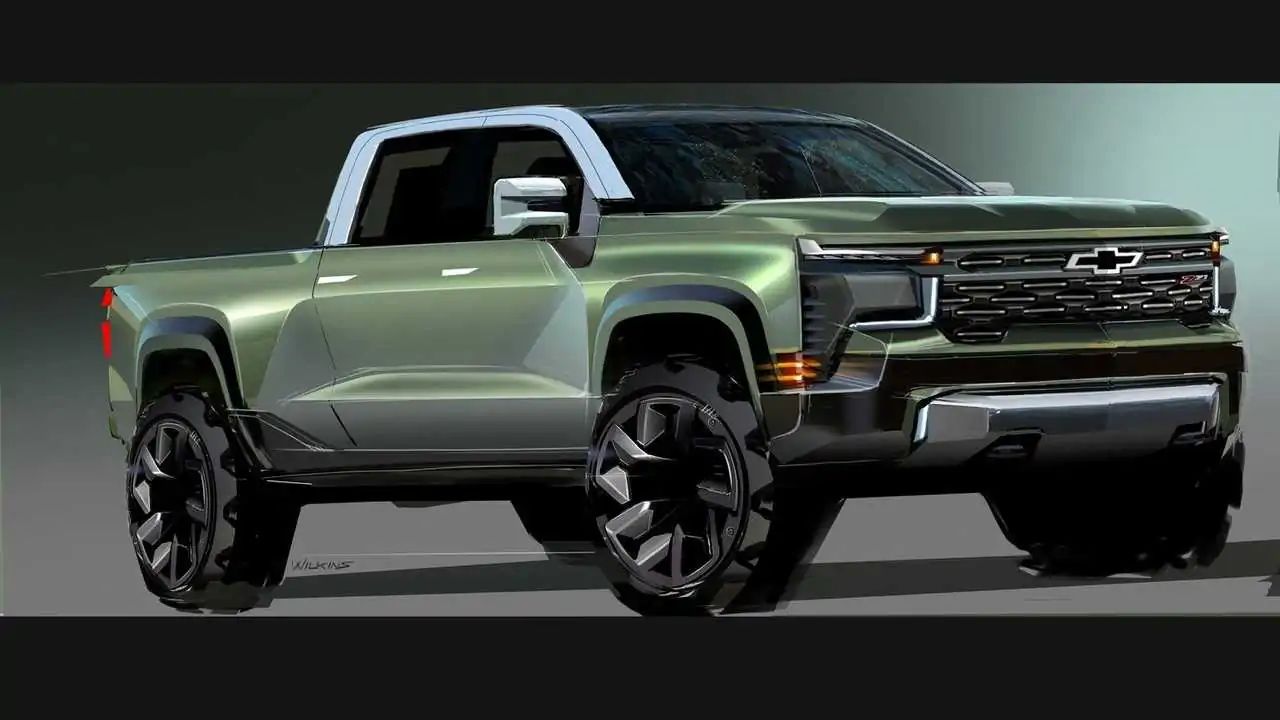 This sketch could preview a retro styled chevy silverado ev