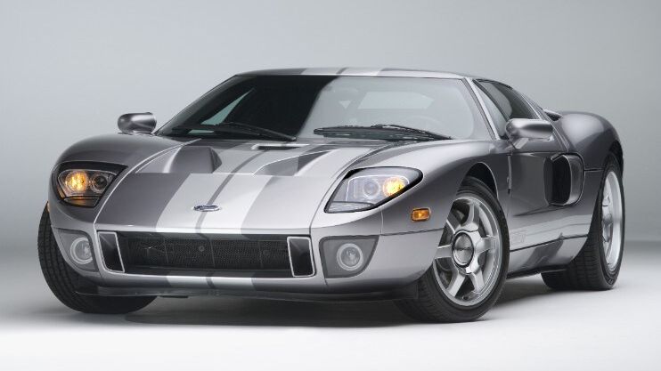 A front 3/4 shot of a stock 2006 Ford GT