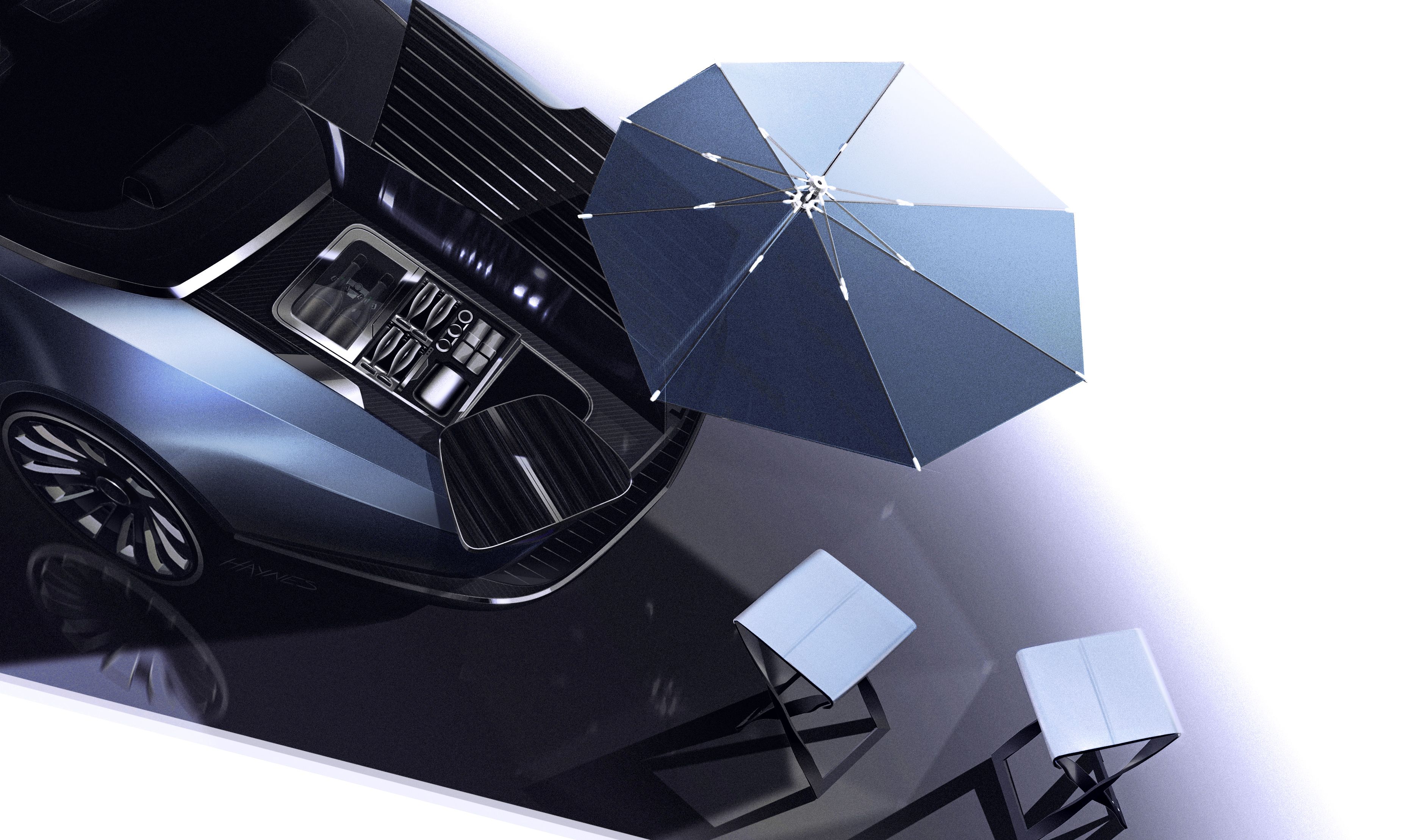 Planta da cauda do barco Rolls Royce traseira com guarda-sol