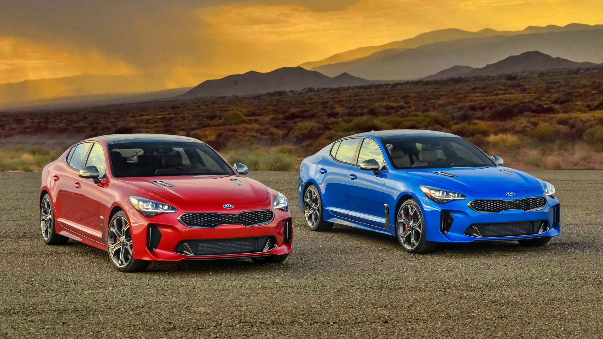 Red and Blue KIA Stinger