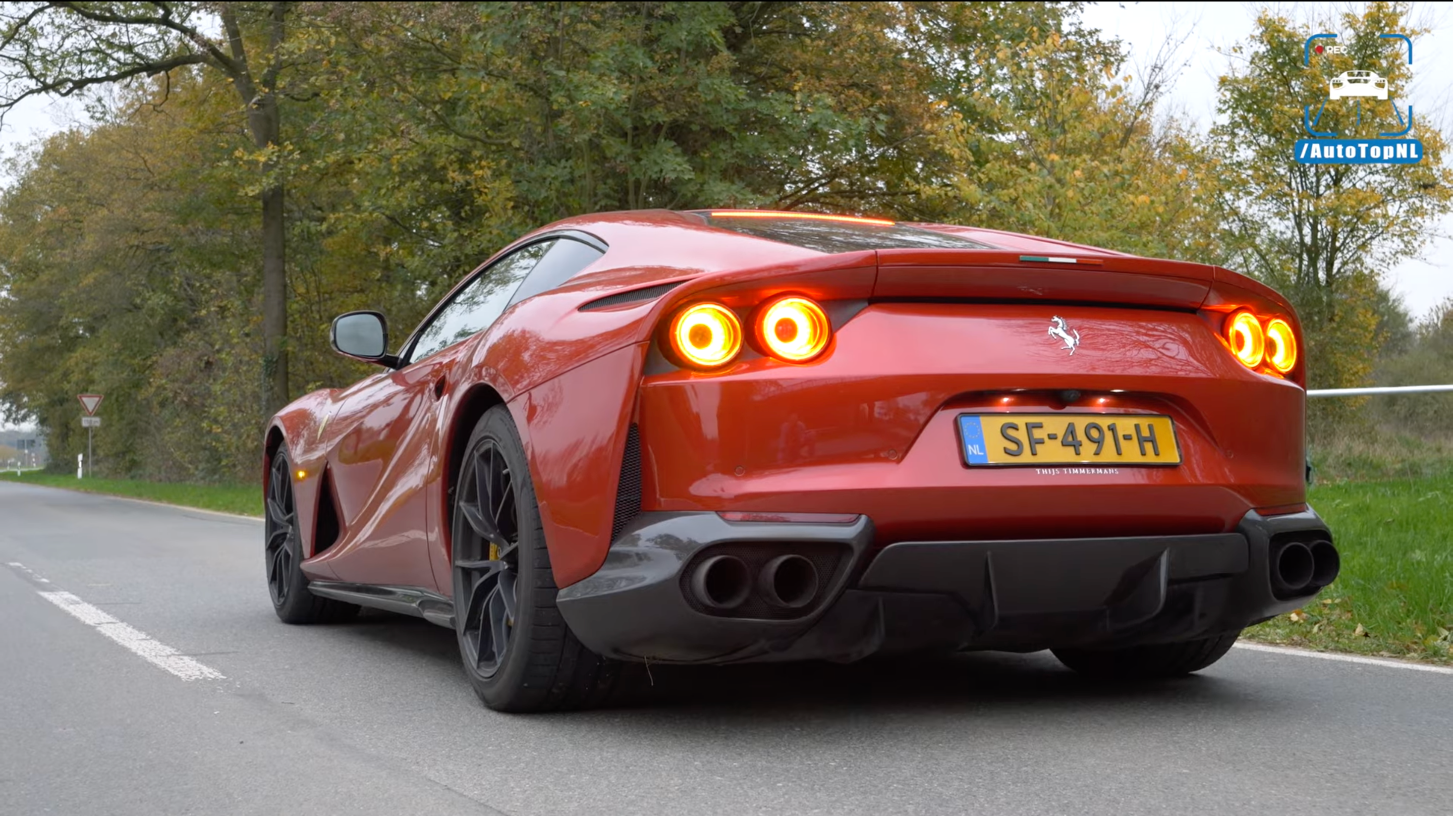 Rear end of a Ferrari 812 Superfast with Novitec exhaust