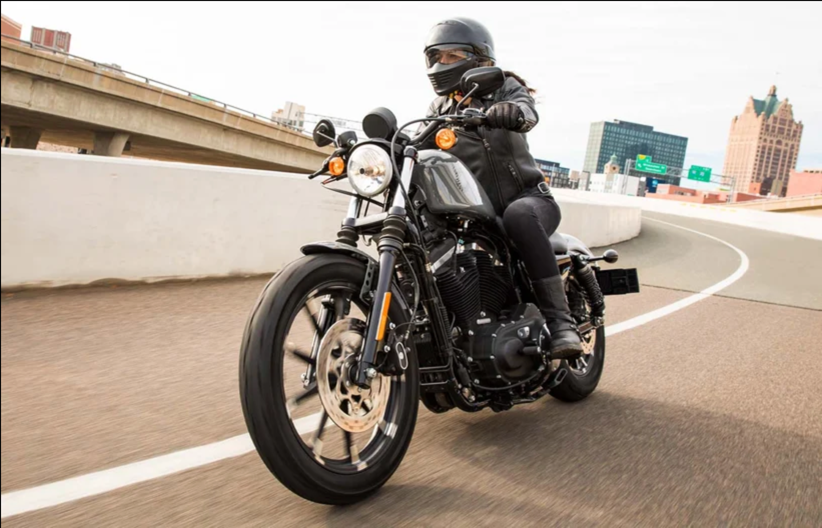 Action shot of a Harley-Davidson Iron 883 on the highway