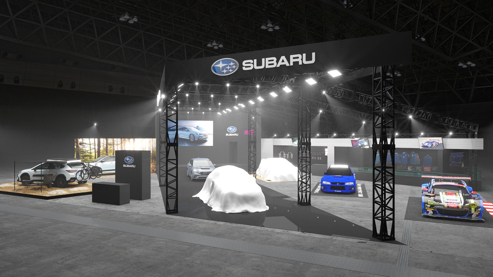 Uma maquete do estande da Subaru no 2023 Tokyo Auto Salon