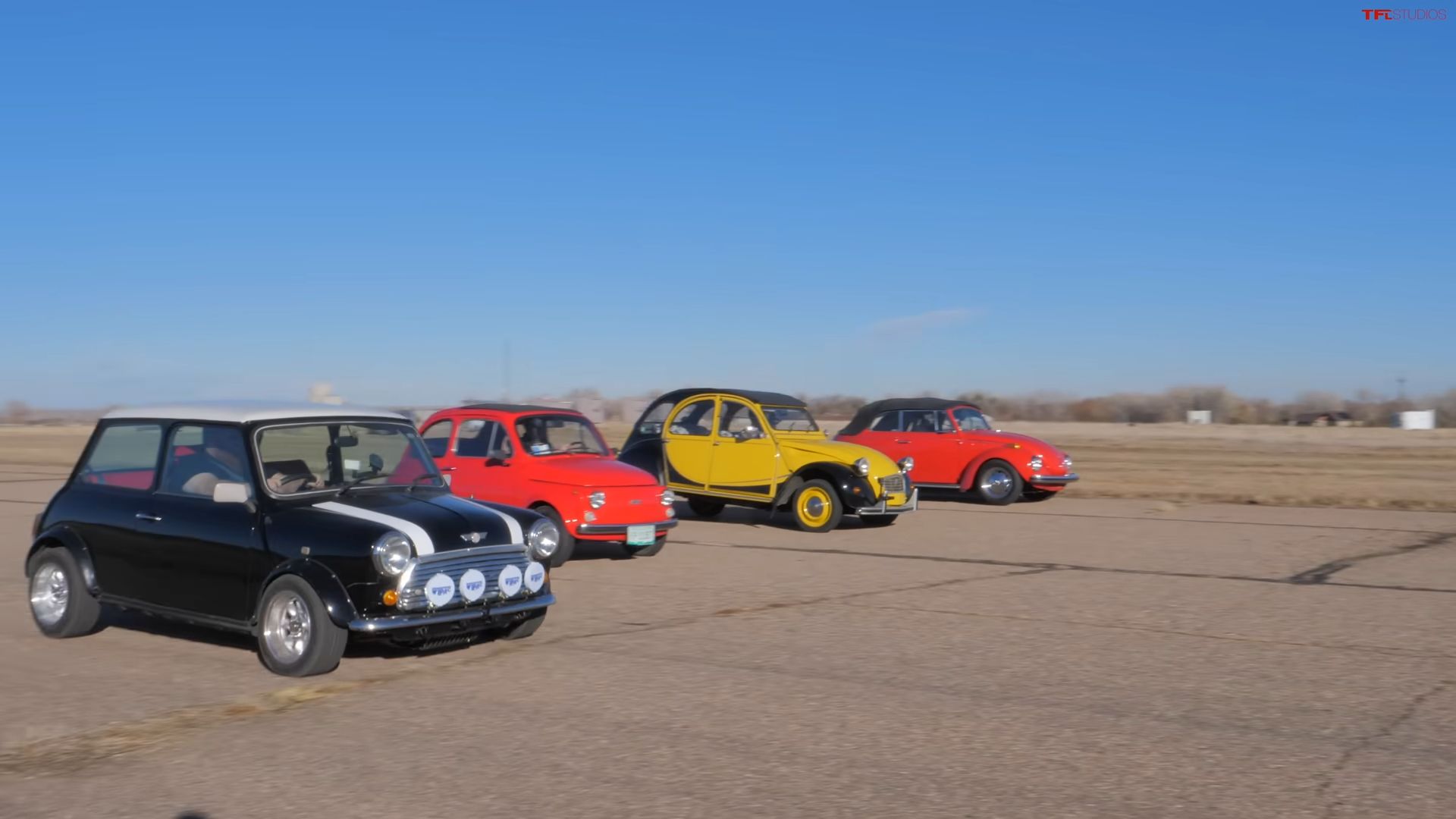 Classic Mini Cooper vs Fiat Cinquecento vs Citroen 2CV vs Volkswagen Beetle