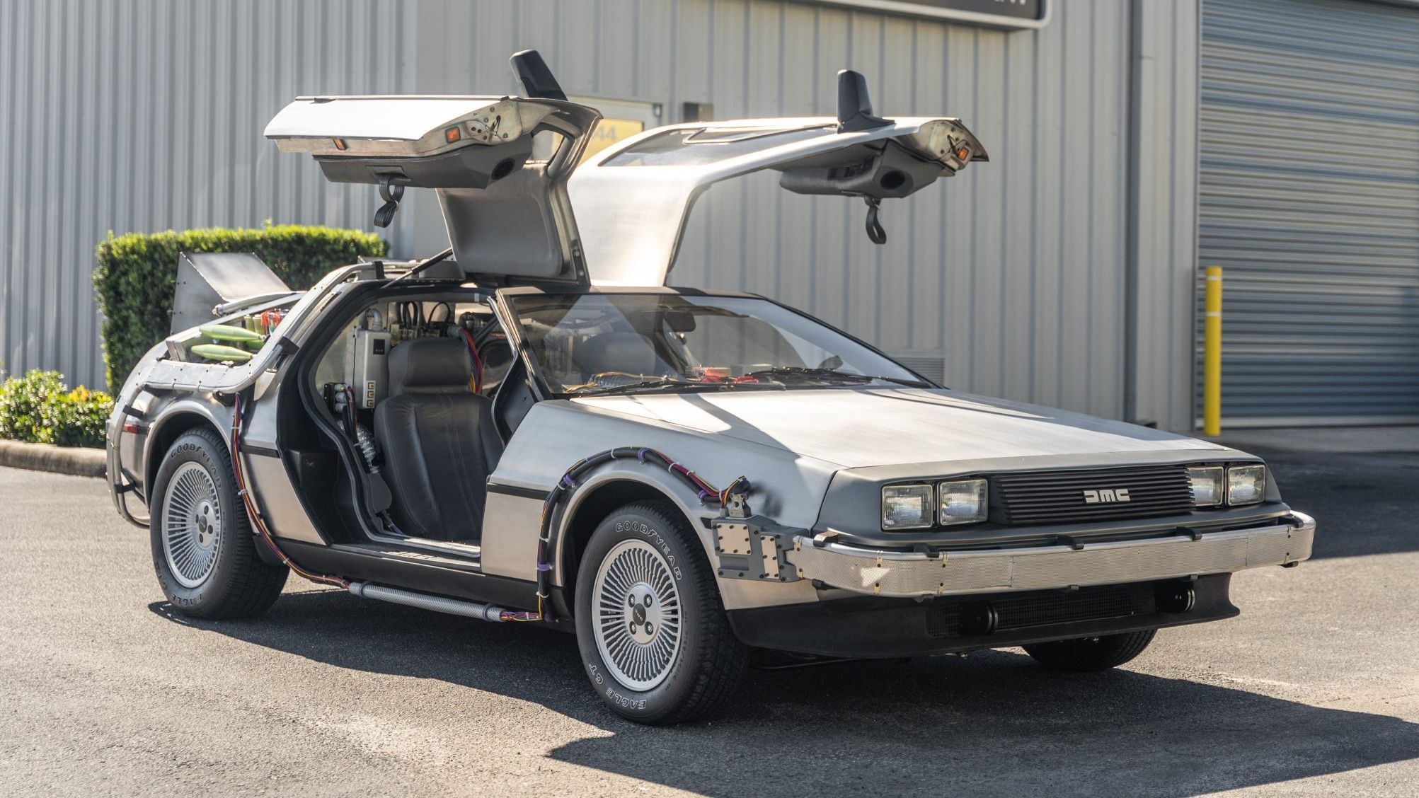 A 1981 DeLorean modified to look like a Back to the Future time machine.