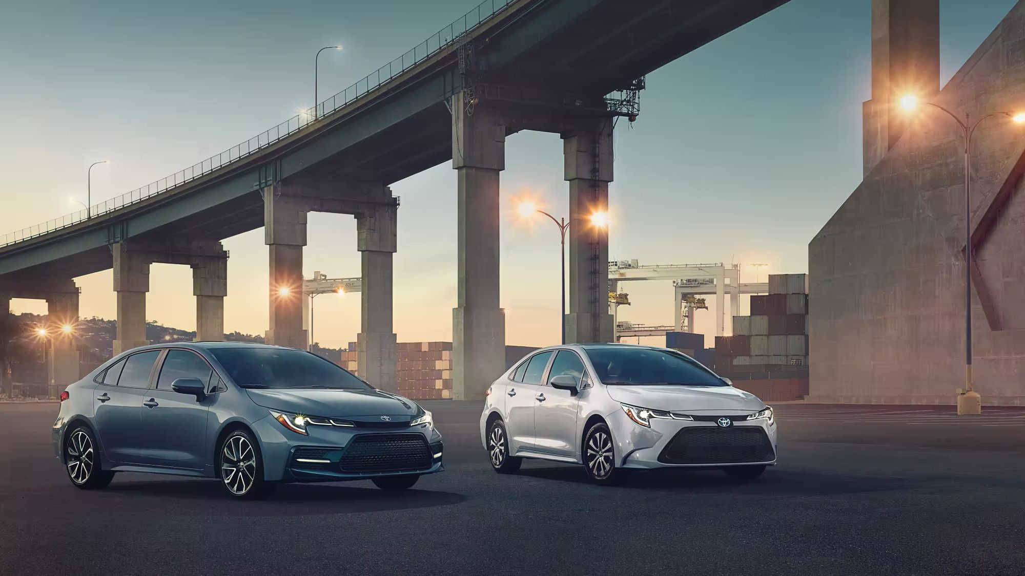 A front shot of two 2022 Corollas