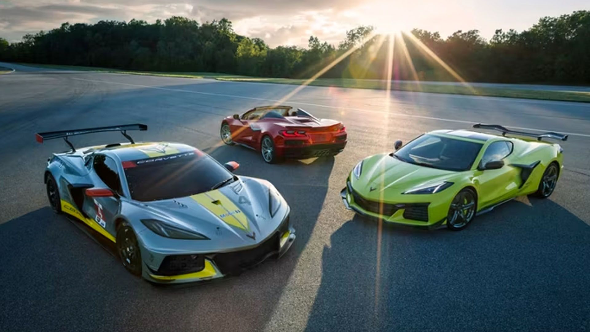 An aerial shot of the current Chevrolet Corvette line-up.