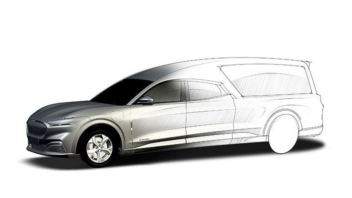 Renderização da edição Coleman-Milne Mach-E Hearse
