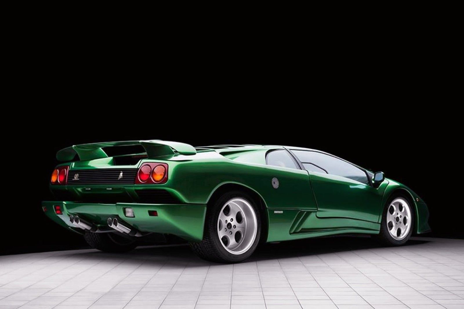 Green Metallic Lamborghini Diablo in showroom