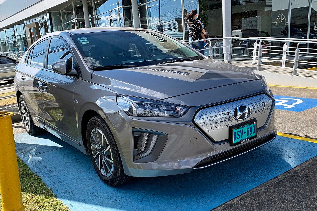 A silver Hyundai Ioniq from the front