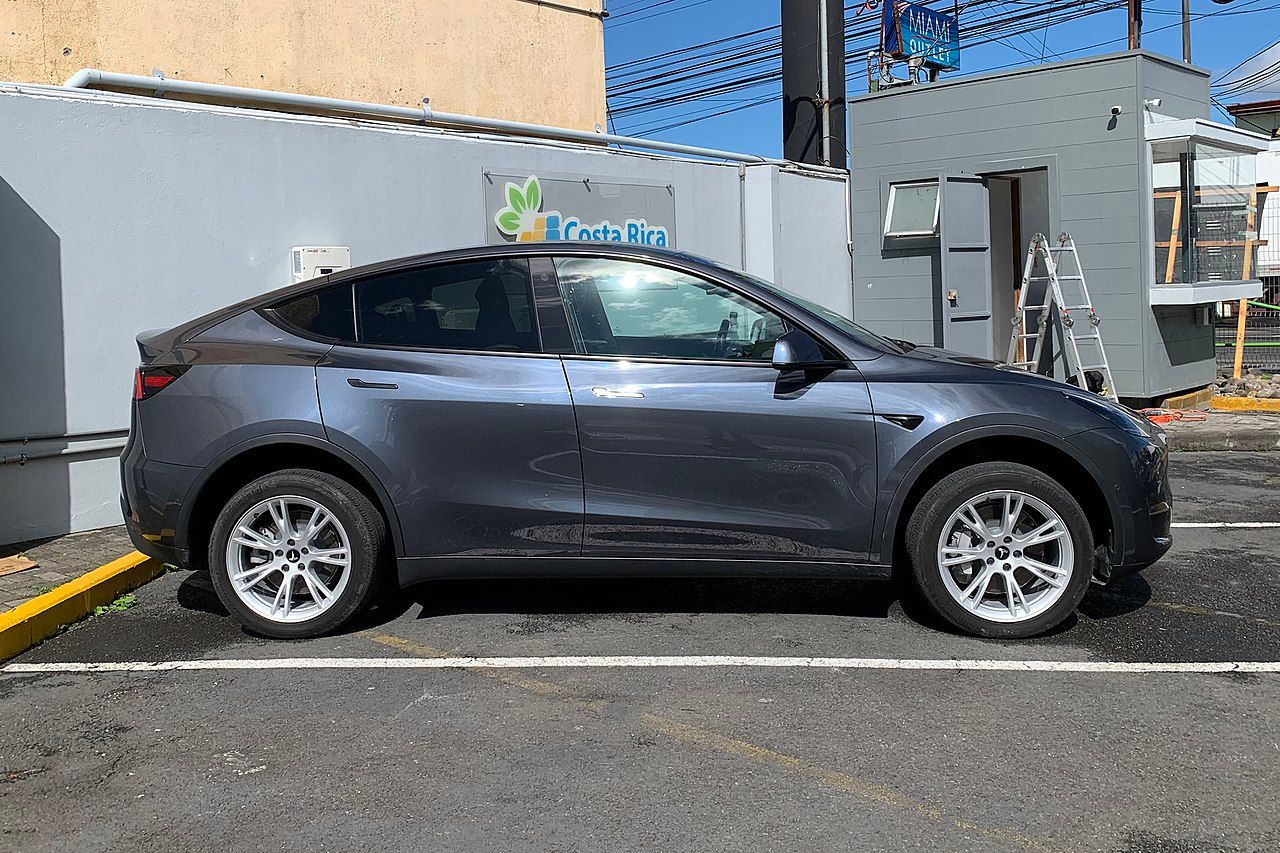 A silver Tesla Model Y