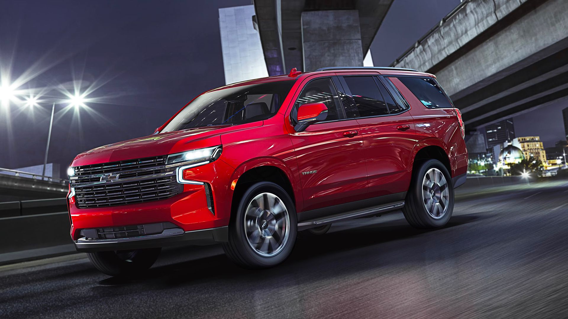 Red 2021 Chevrolet Tahoe on the road