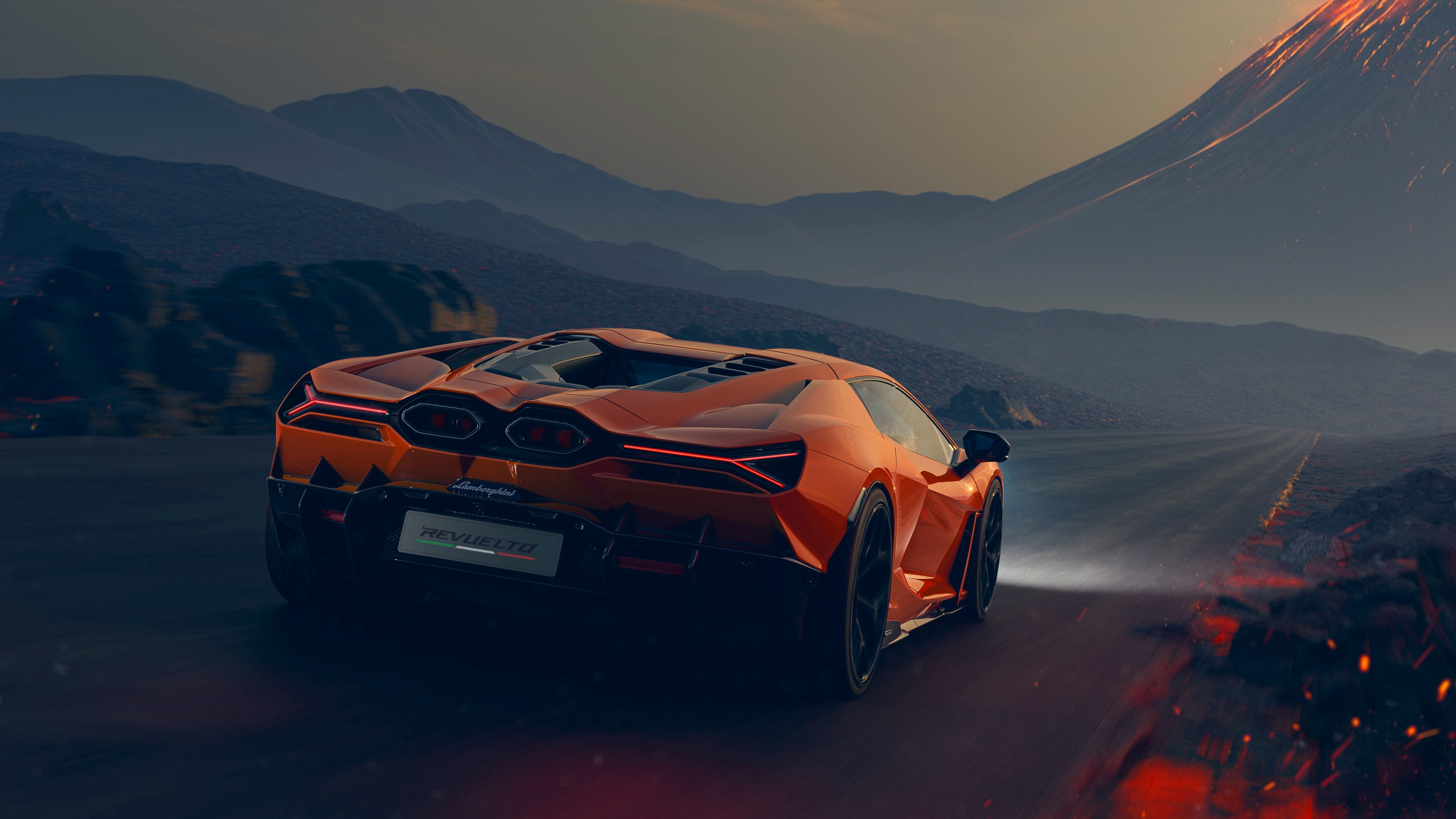 Lamborghini Revuelto mengemudi di tanah vulkanik