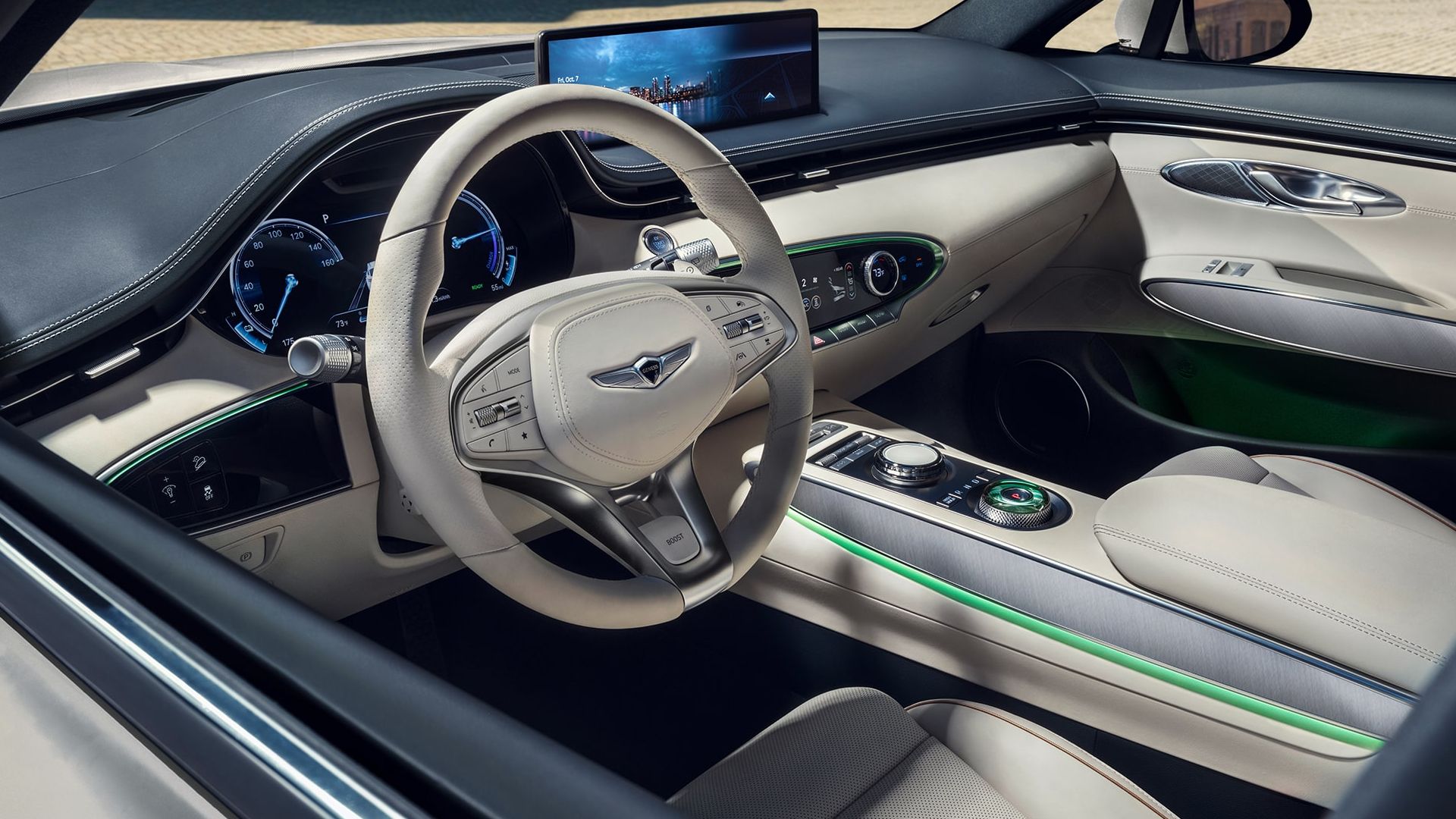 Side-view of 2023 Genesis Electrified GV70's Interior