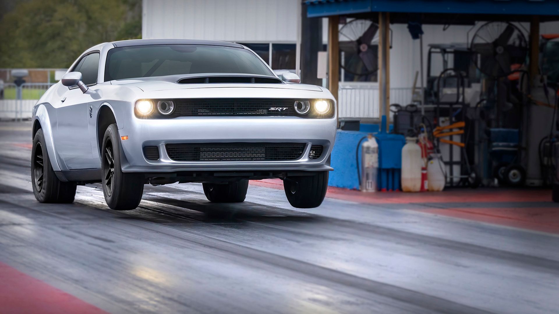 A 2023 Dodge Challenger SRT Demon 170 doing a wheelie