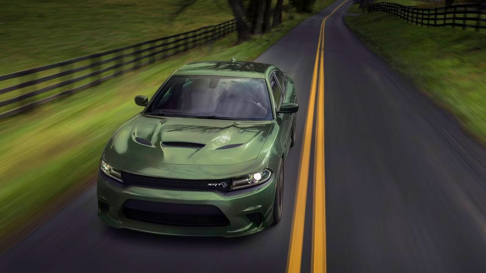 A green Dodge Charger SRT Hellcat