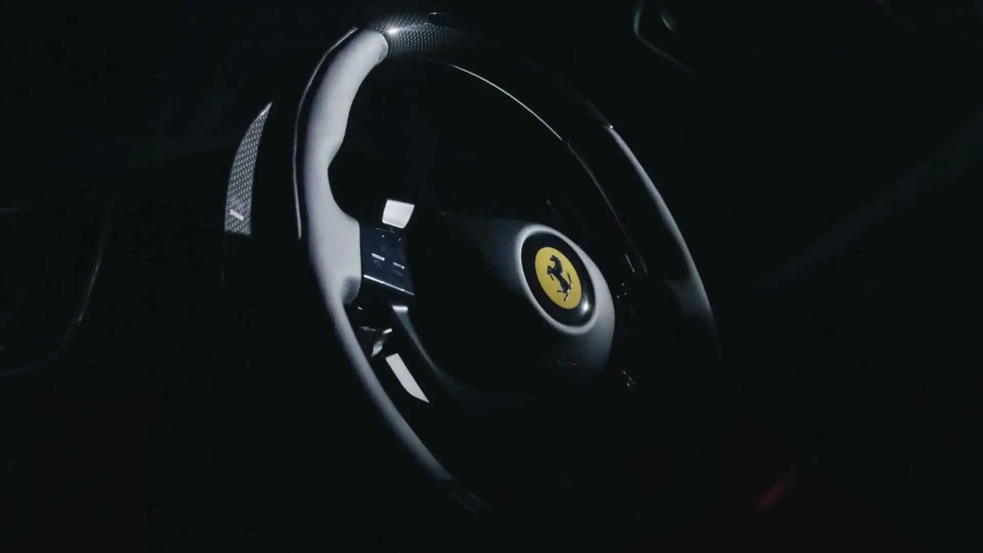 The steering wheel of the mystery Ferrari to be unveiled on March 16