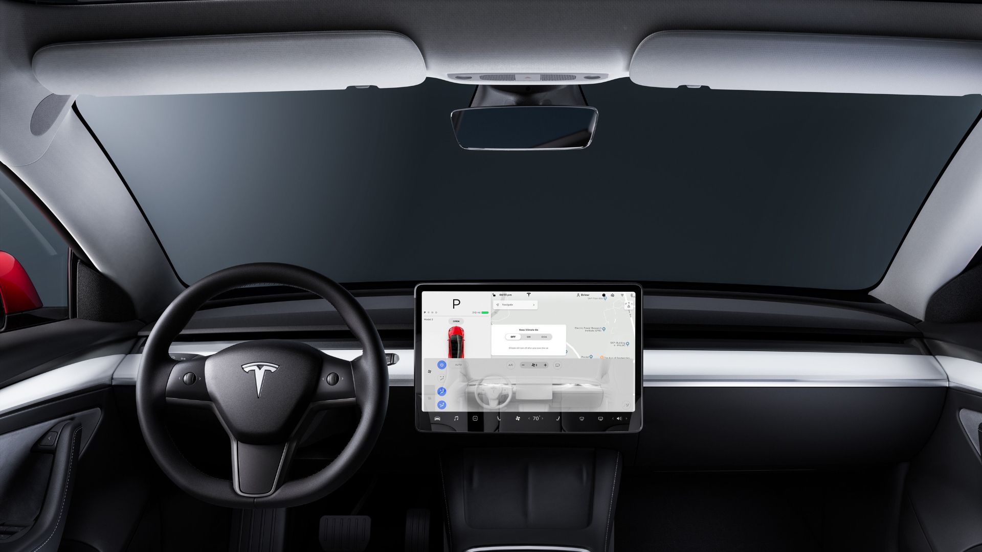 Uma foto interna do Tesla Model 3