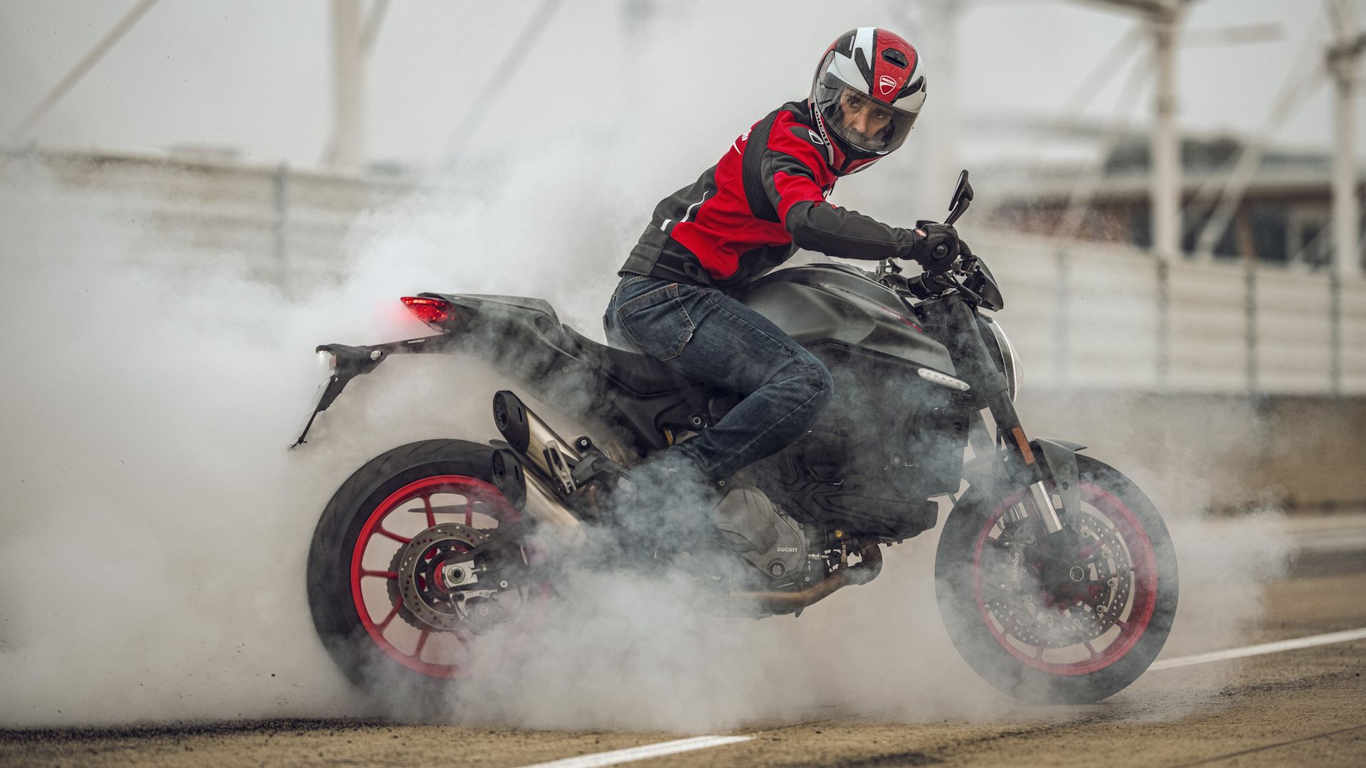 2021 Ducati Monster Plus doing a burnout