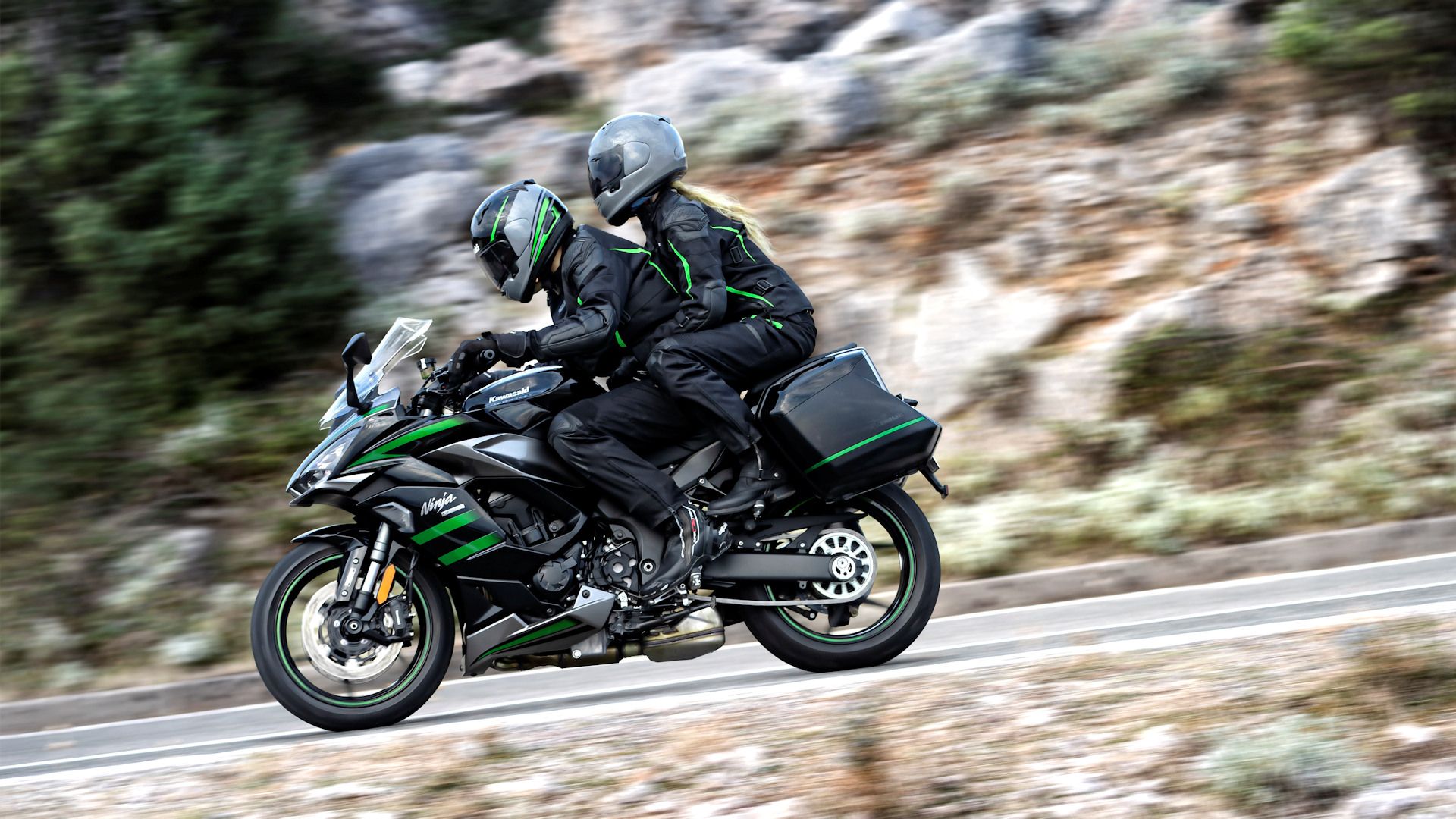 Two-up riding on a gray 2020 Kawasaki Ninja 1000SX