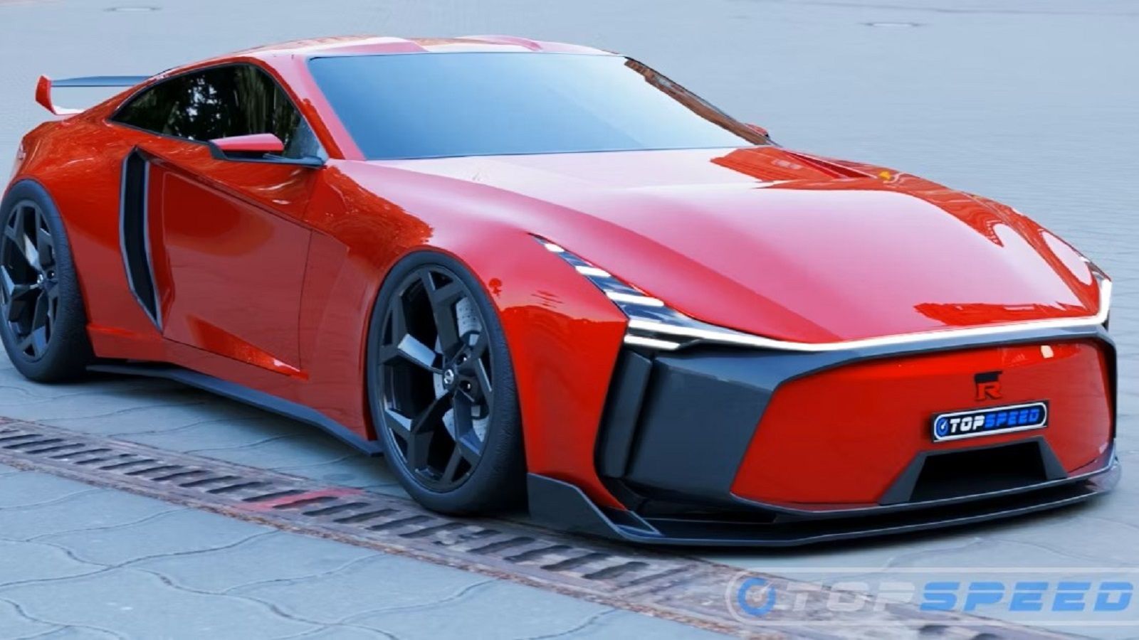 A parked 2026 Nissan GT-R R36 Ev Rendering