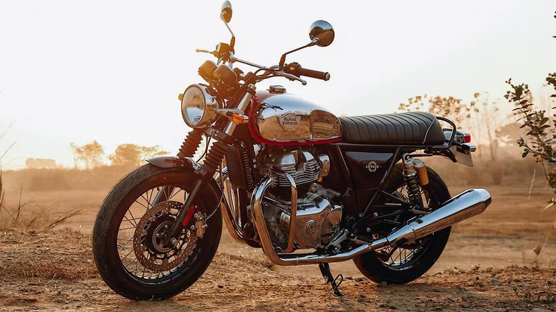 A 2023 Royal Enfield INT650 parked offroad
