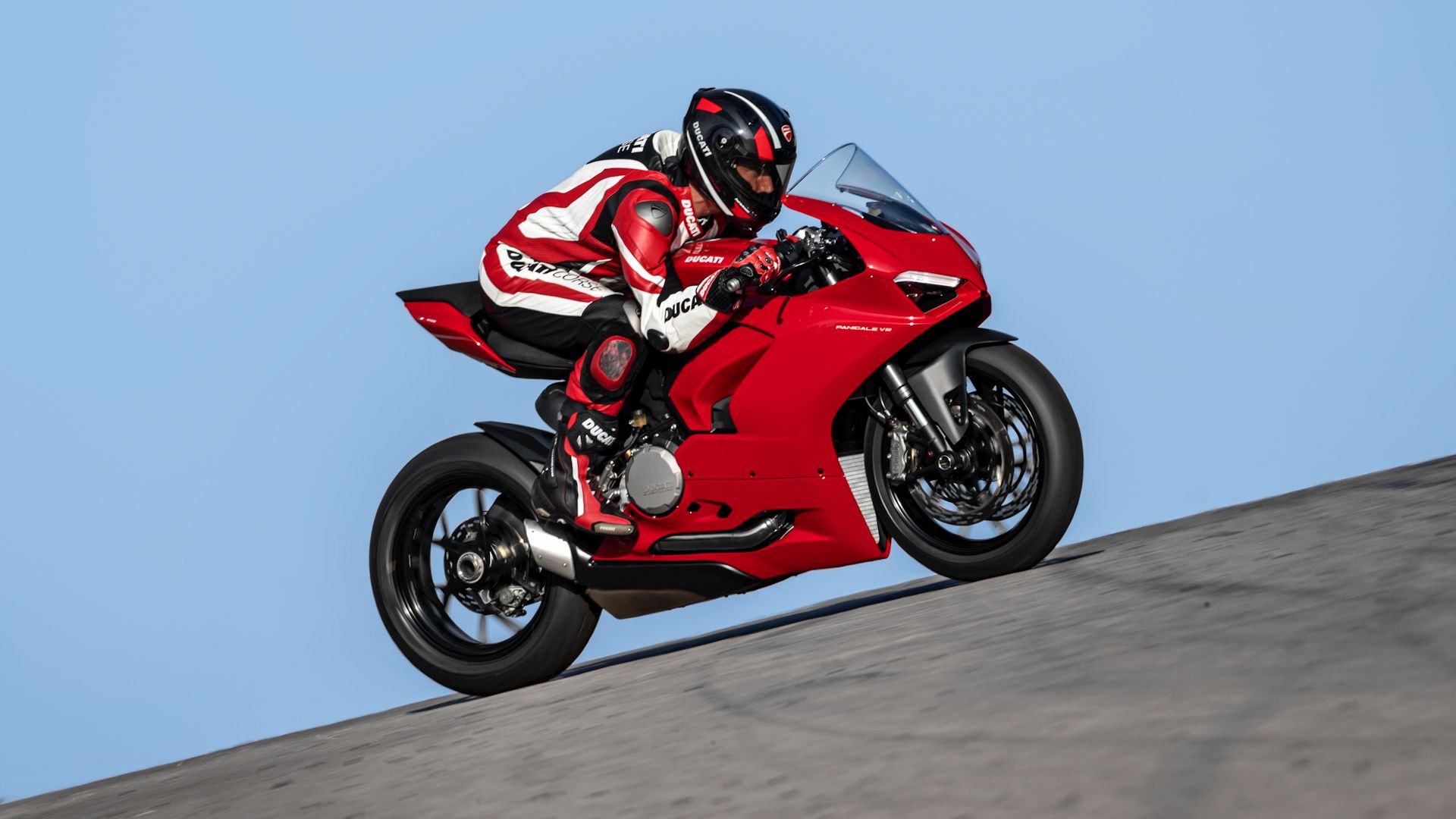 Red 2020 Ducati Panigale V2 on the track