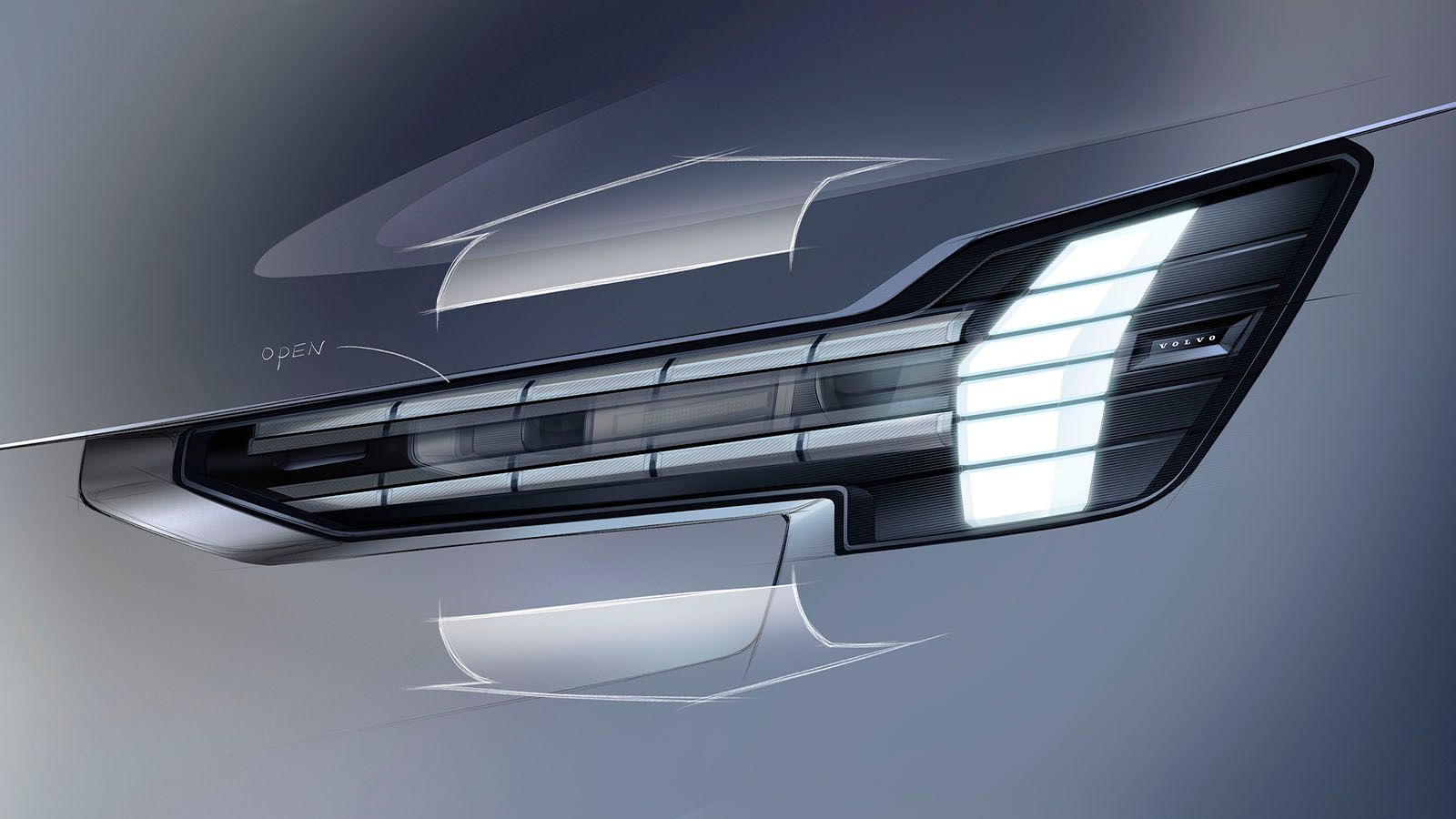 Ilustrasi mekanisme lampu utama Volvo EX90
