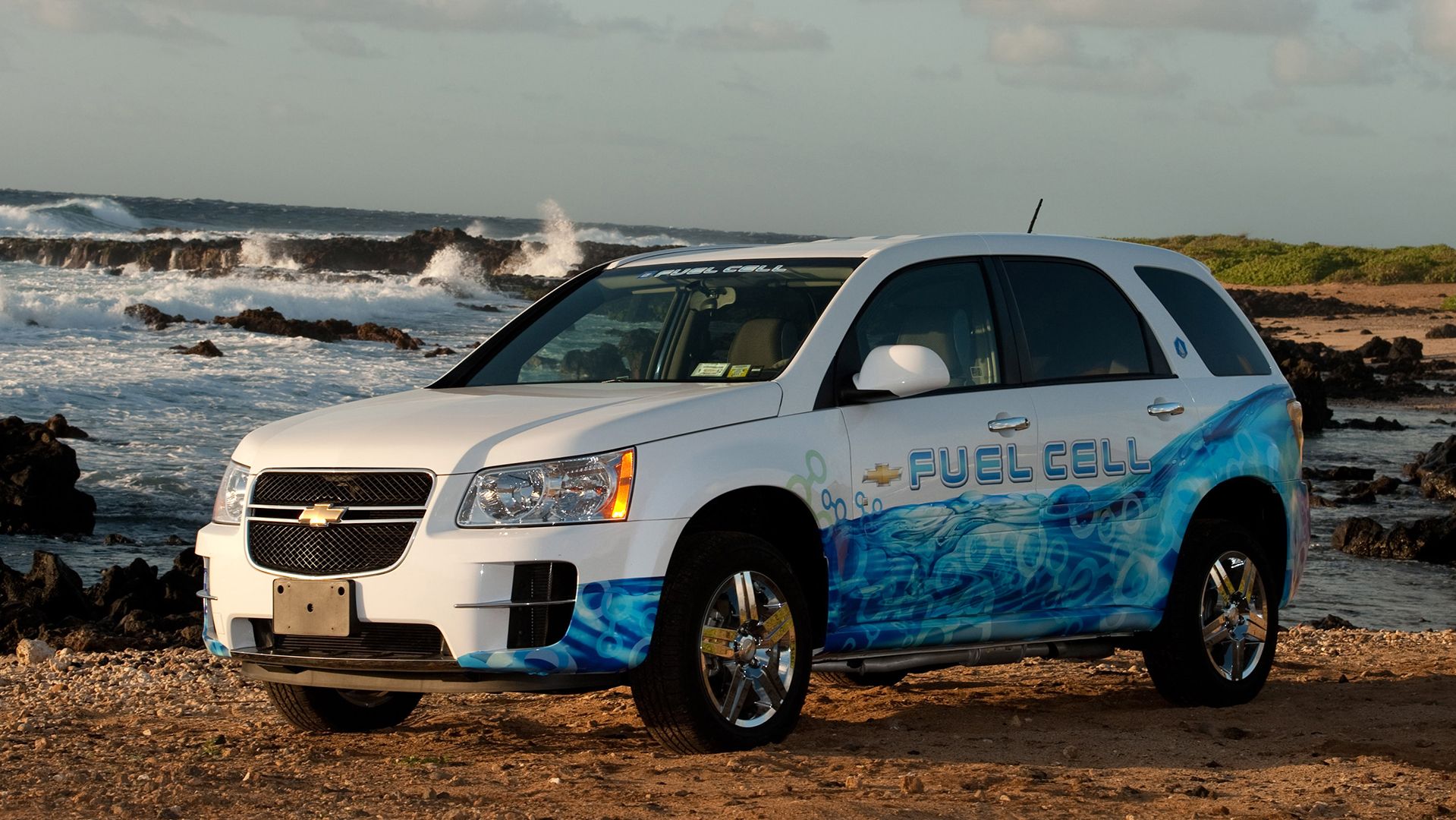 Blue and white 2007 Chevrolet Equinox Fuel Cell hydrogen fleet vehicle