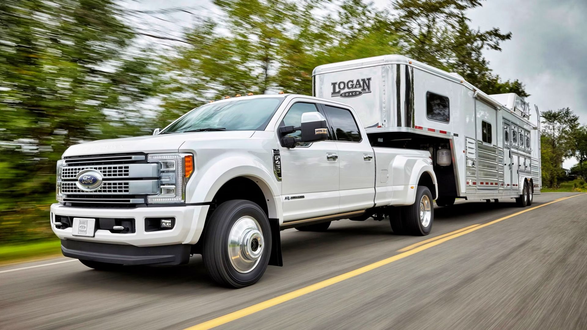 White 2020 Ford F-350 towing