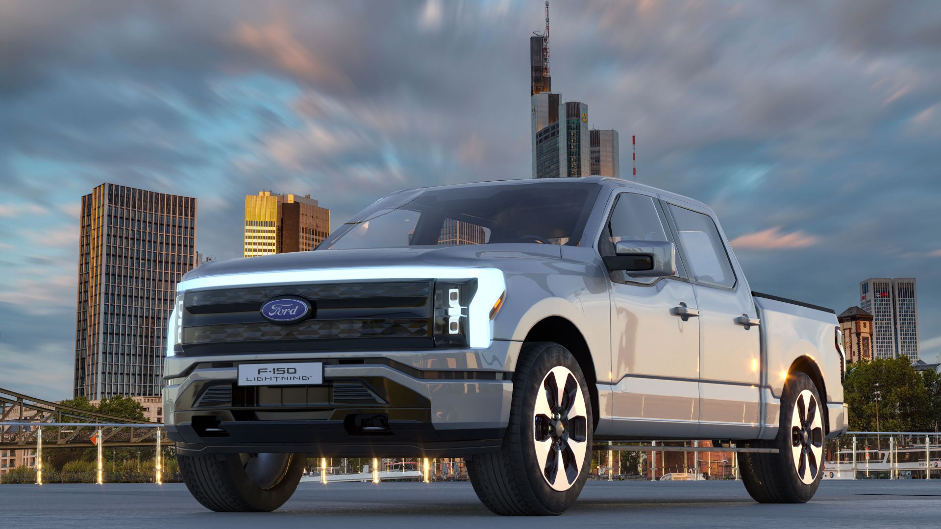 Silver Ford F-150 Lightning Electric Pickup Truck