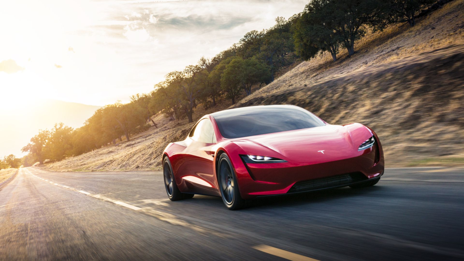 Red Color Tesla Roadster 