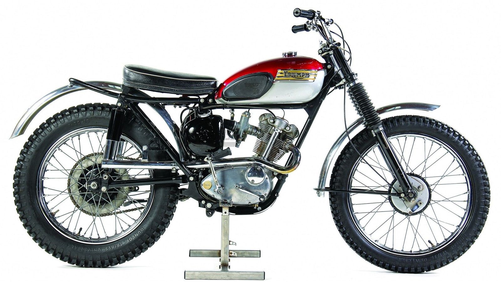 A parked Triumph Tiger Cub on a stand