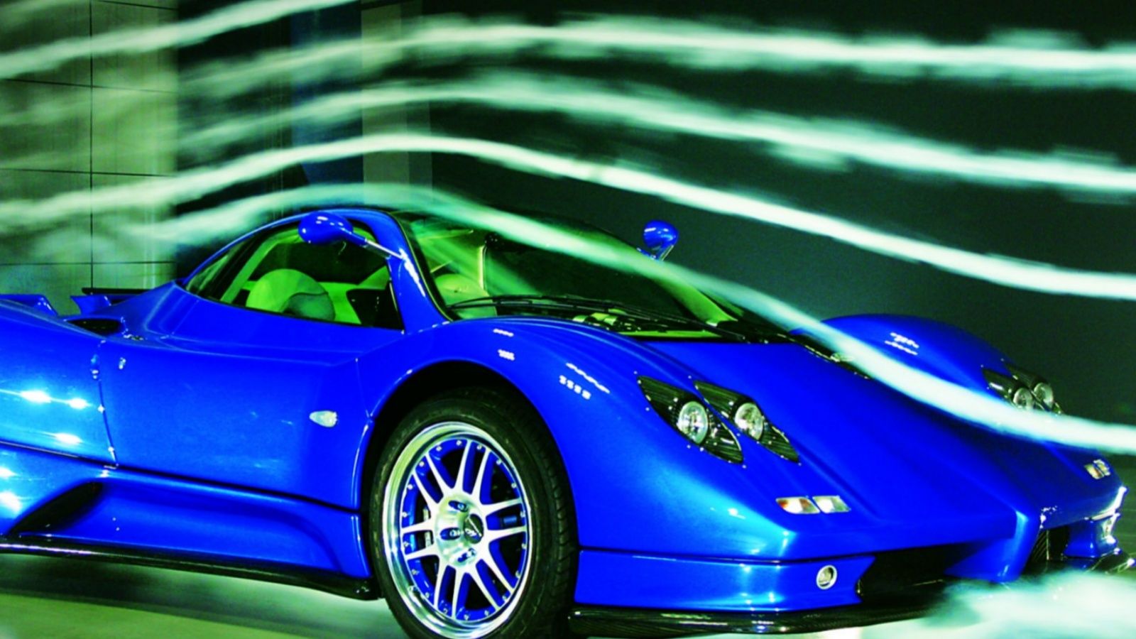 A shot of the Pagani Zonda S on a wind tunnel